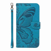 For iPhone 16 Pro Max Swallowtail Butterfly Embossed Leather Phone Case(Blue)
