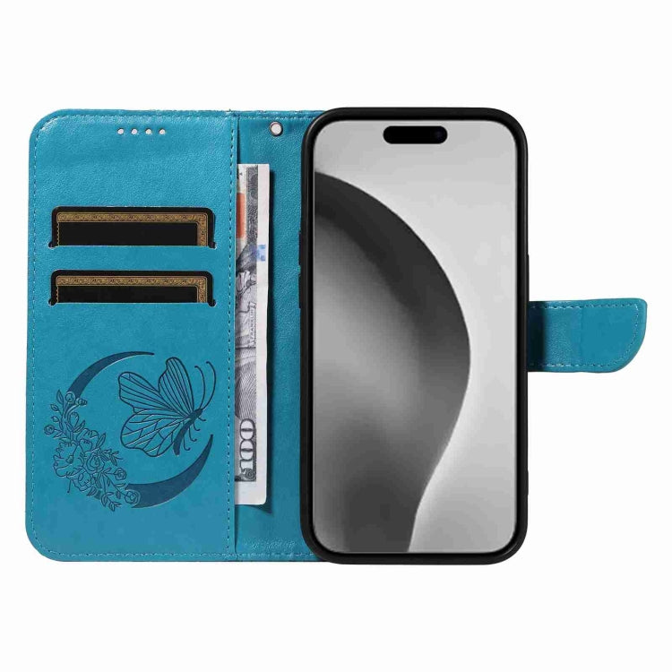 For iPhone 16 Pro Max Swallowtail Butterfly Embossed Leather Phone Case(Blue)
