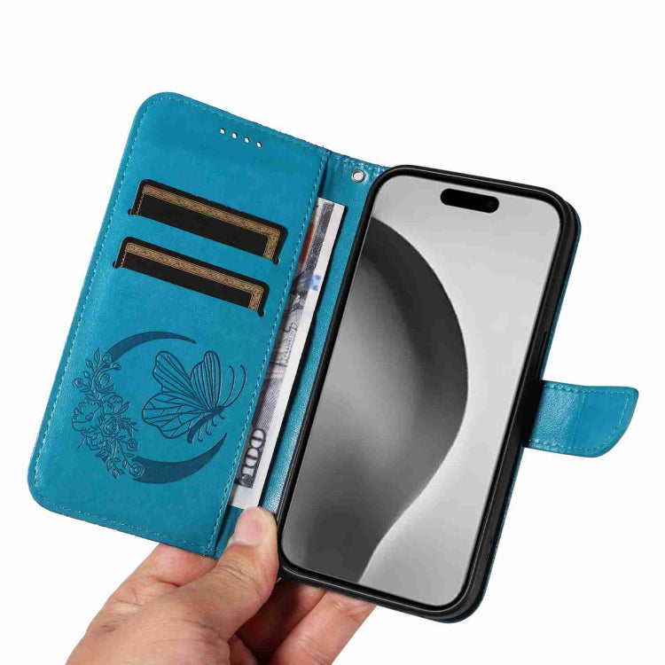 For iPhone 16 Pro Max Swallowtail Butterfly Embossed Leather Phone Case(Blue)