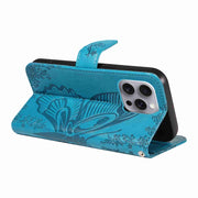 For iPhone 16 Pro Max Swallowtail Butterfly Embossed Leather Phone Case(Blue)