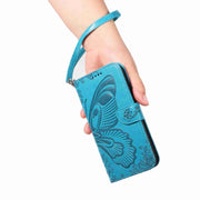 For iPhone 16 Pro Max Swallowtail Butterfly Embossed Leather Phone Case(Blue)