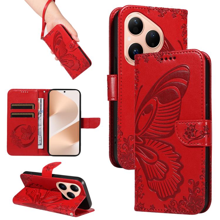 For Huawei Pura 80 5G Swallowtail Butterfly Embossed Leather Phone Case(Red)
