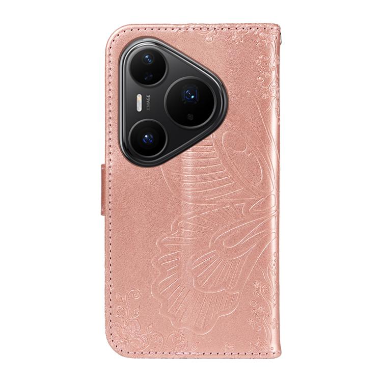For Huawei Pura 80 Pro 5G Swallowtail Butterfly Embossed Leather Phone Case(Rose Gold)