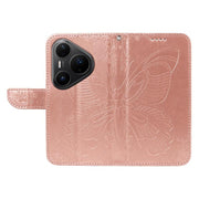 For Huawei Pura 80 Pro 5G Swallowtail Butterfly Embossed Leather Phone Case(Rose Gold)
