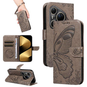 For Huawei Pura 80 Ultra 5G Swallowtail Butterfly Embossed Leather Phone Case(Grey)