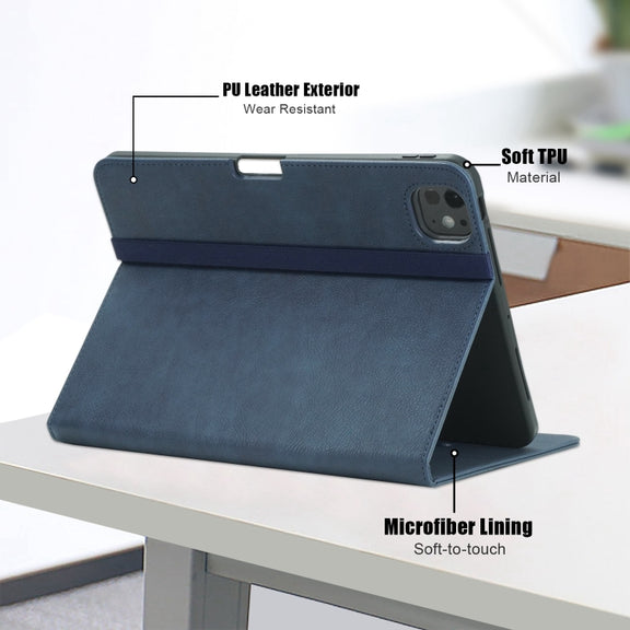 For iPad Pro 11 2024 Front Stand Smart TPU Leather Tablet Case(Dark Blue)