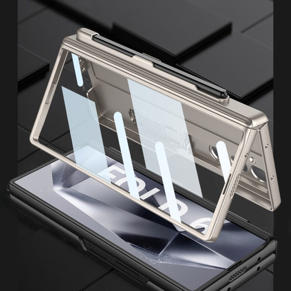 For Samsung Galaxy Z Fold6 GKK Integrated Full Coverage Magnetic Fold Phone Case with Pen Slot, Not Included Pen(Gold)
