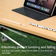 For Apple Pencil USB-C Cow Pattern Stylus Silicone Protective Cover(Purple)
