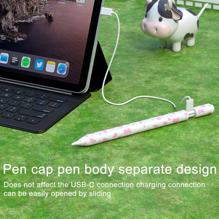 For Apple Pencil USB-C Cow Pattern Stylus Silicone Protective Cover(Black)