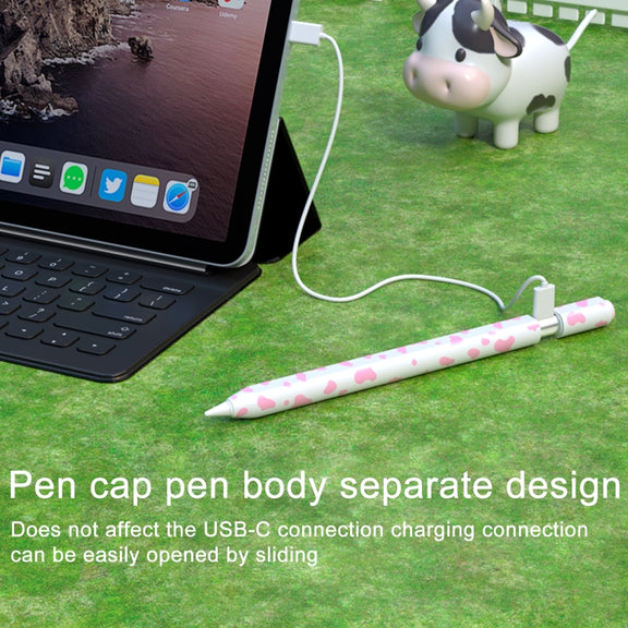 For Apple Pencil USB-C Cow Pattern Stylus Silicone Protective Cover(Purple)