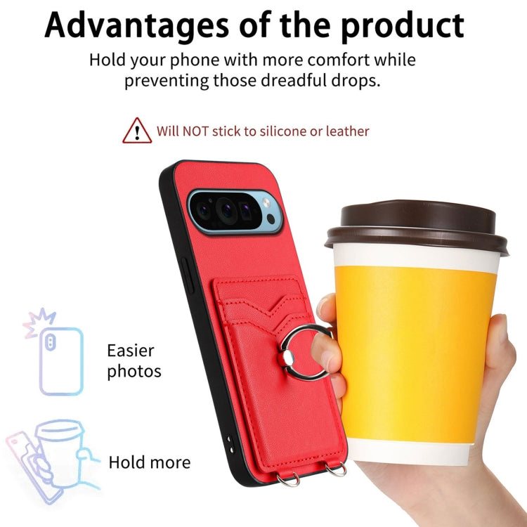 For Google Pixel 9 Pro XL R20 Crossbody Rope Ring Card Holder Phone Case(Red)