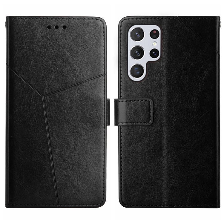 For Samsung Galaxy S25 Ultra 5G Y-shaped Pattern Flip Leather Phone Case(Black)