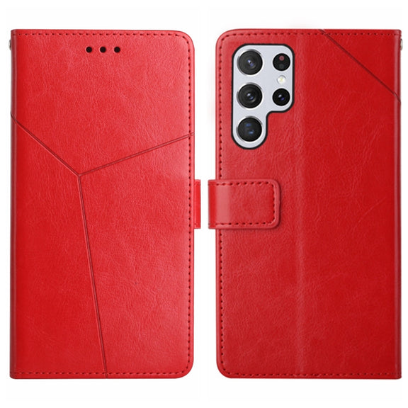 For Samsung Galaxy S25 Ultra 5G Y-shaped Pattern Flip Leather Phone Case(Red)