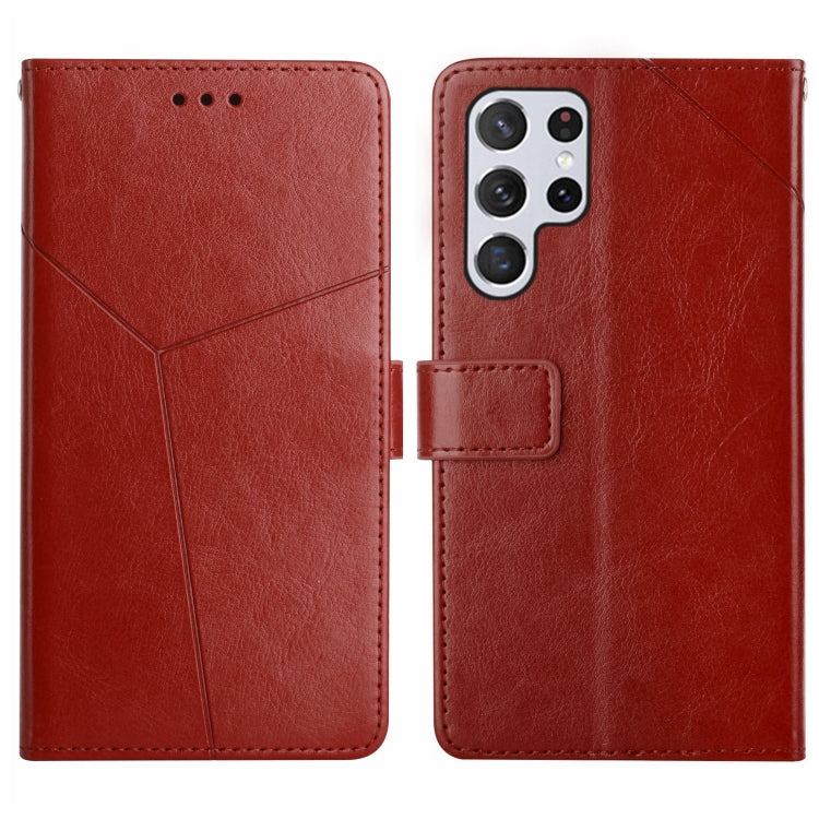 For Samsung Galaxy S25 Ultra 5G Y-shaped Pattern Flip Leather Phone Case(Brown)