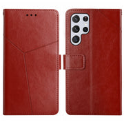 For Samsung Galaxy S25 Ultra 5G Y-shaped Pattern Flip Leather Phone Case(Brown)