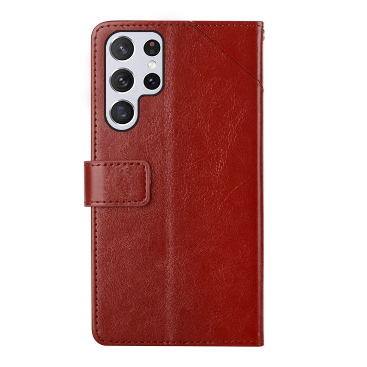 For Samsung Galaxy S25 Ultra 5G Y-shaped Pattern Flip Leather Phone Case(Brown)