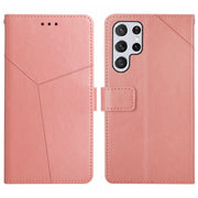 For Samsung Galaxy S25 Ultra 5G Y-shaped Pattern Flip Leather Phone Case(Pink)