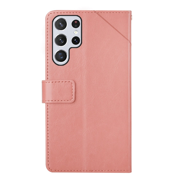 For Samsung Galaxy S25 Ultra 5G Y-shaped Pattern Flip Leather Phone Case(Pink)
