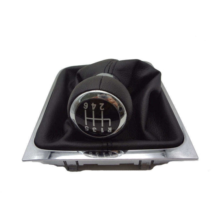 For Volkswagen Passat B6 2005-2011 Car Gear Lever Hand Ball Leather Gear Shift Knob with Chrome Frame, Style:6 Speed