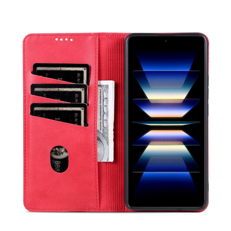 For Redmi K70 Ultra AZNS Magnetic Calf Texture Flip Leather Phone Case(Red)