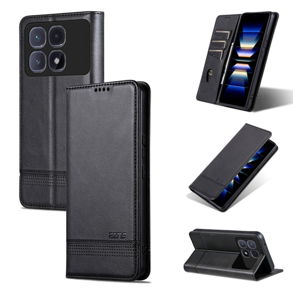 For Redmi K70 Ultra AZNS Magnetic Calf Texture Flip Leather Phone Case(Black)