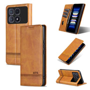 For Redmi K70 Ultra AZNS Magnetic Calf Texture Flip Leather Phone Case(Light Brown)