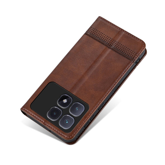For Redmi K70 Ultra AZNS Magnetic Calf Texture Flip Leather Phone Case(Dark Brown)