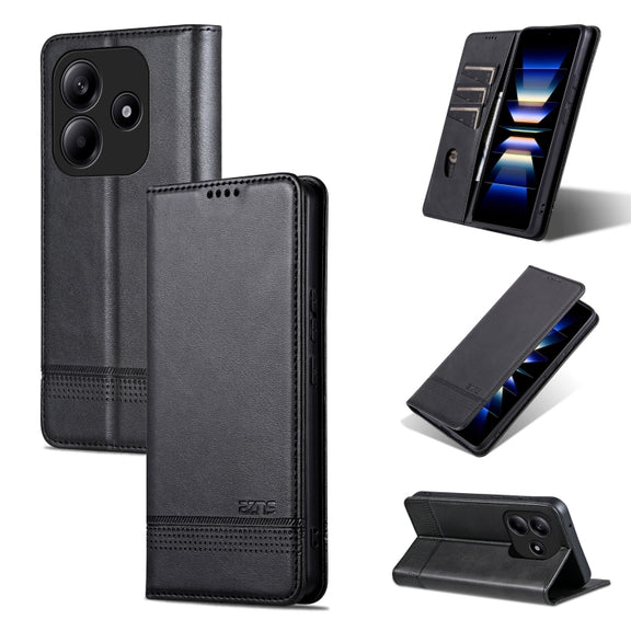 For Redmi Note 14 5G AZNS Magnetic Calf Texture Flip Leather Phone Case(Black)
