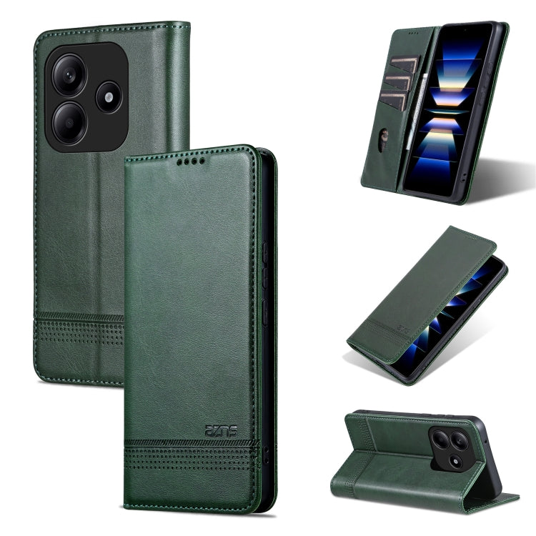 For Redmi Note 14 5G AZNS Magnetic Calf Texture Flip Leather Phone Case(Dark Green)