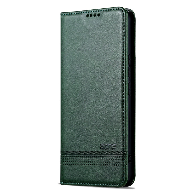 For Redmi Note 14 5G AZNS Magnetic Calf Texture Flip Leather Phone Case(Dark Green)