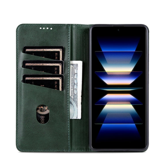 For Redmi Note 14 5G AZNS Magnetic Calf Texture Flip Leather Phone Case(Dark Green)