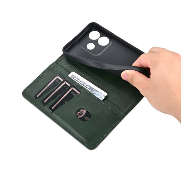 For Redmi Note 14 5G AZNS Magnetic Calf Texture Flip Leather Phone Case(Dark Green)