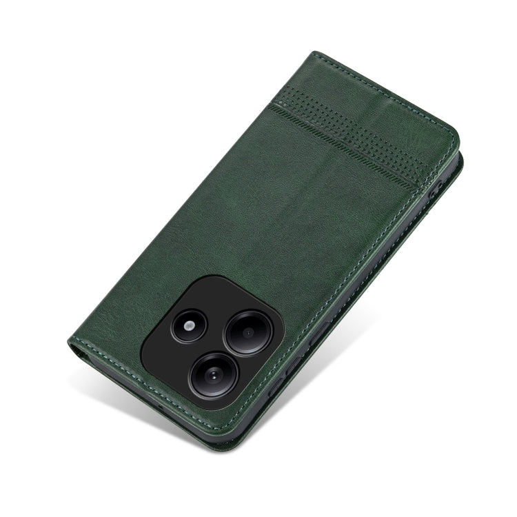 For Redmi Note 14 5G AZNS Magnetic Calf Texture Flip Leather Phone Case(Dark Green)