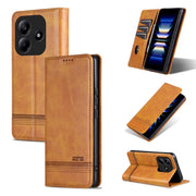 For Redmi Note 14 5G AZNS Magnetic Calf Texture Flip Leather Phone Case(Light Brown)