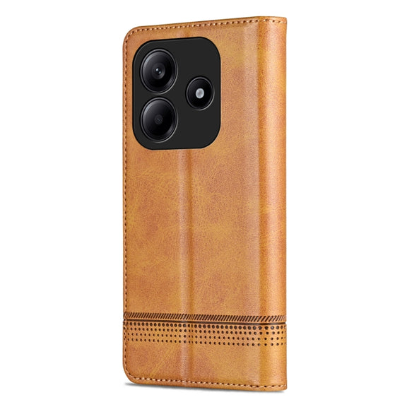 For Redmi Note 14 5G AZNS Magnetic Calf Texture Flip Leather Phone Case(Light Brown)