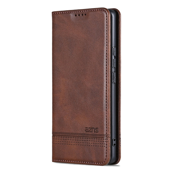 For Redmi Note 14 5G AZNS Magnetic Calf Texture Flip Leather Phone Case(Dark Brown)