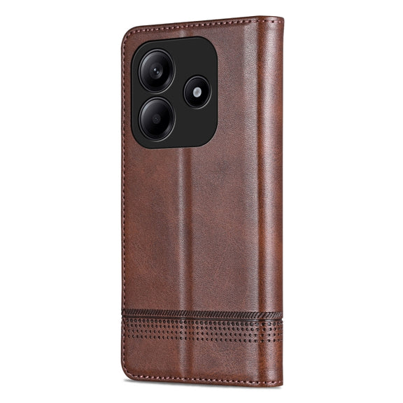 For Redmi Note 14 5G AZNS Magnetic Calf Texture Flip Leather Phone Case(Dark Brown)