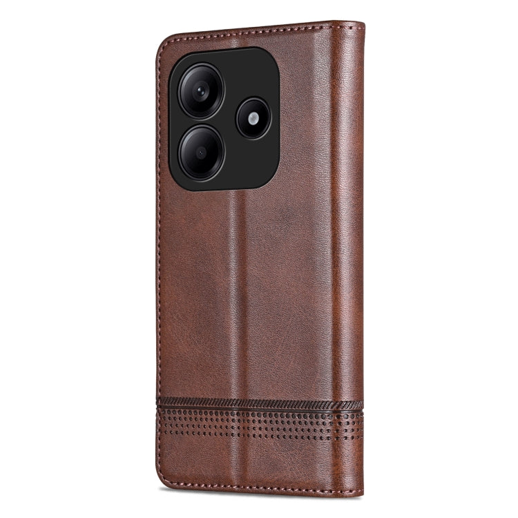 For Redmi Note 14 5G AZNS Magnetic Calf Texture Flip Leather Phone Case(Dark Brown)