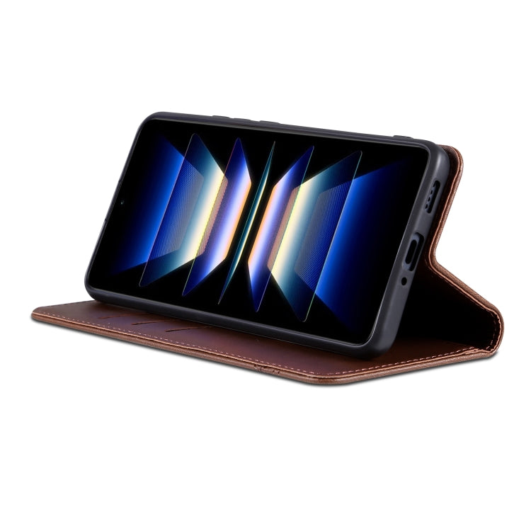 For Redmi Note 14 5G AZNS Magnetic Calf Texture Flip Leather Phone Case(Dark Brown)