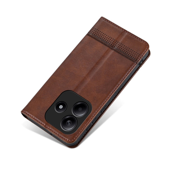 For Redmi Note 14 5G AZNS Magnetic Calf Texture Flip Leather Phone Case(Dark Brown)