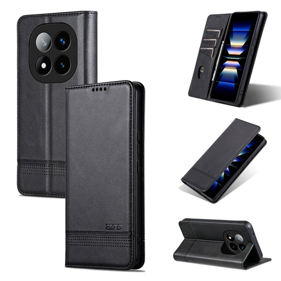 For Redmi Note 14 Pro 5G AZNS Magnetic Calf Texture Flip Leather Phone Case(Black)