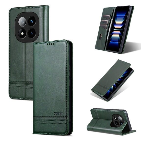 For Redmi Note 14 Pro 5G AZNS Magnetic Calf Texture Flip Leather Phone Case(Dark Green)