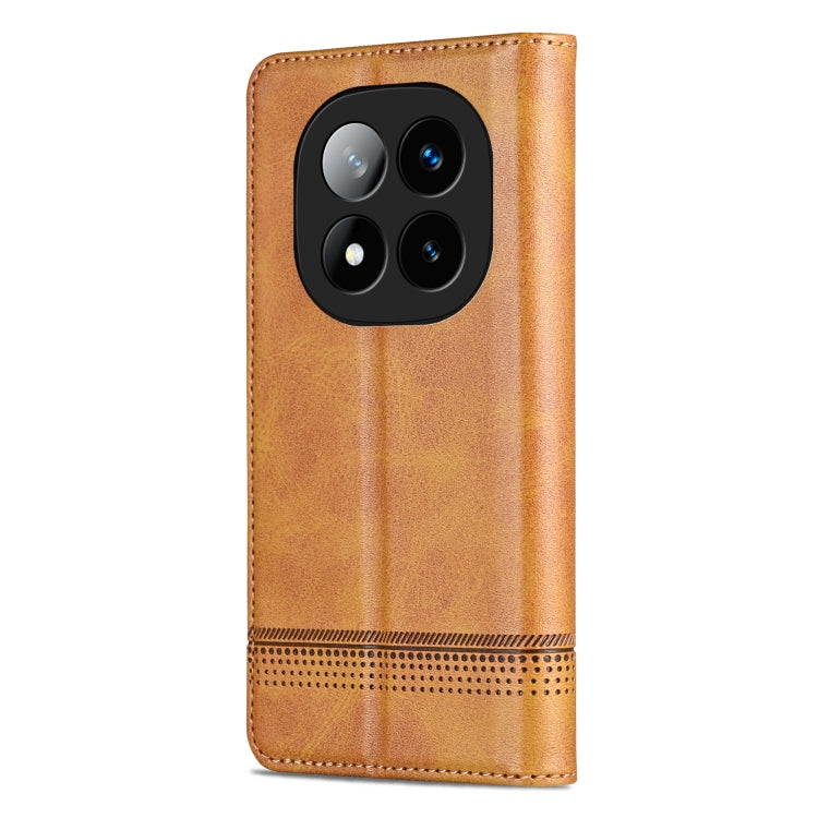 For Redmi Note 14 Pro 5G AZNS Magnetic Calf Texture Flip Leather Phone Case(Light Brown)