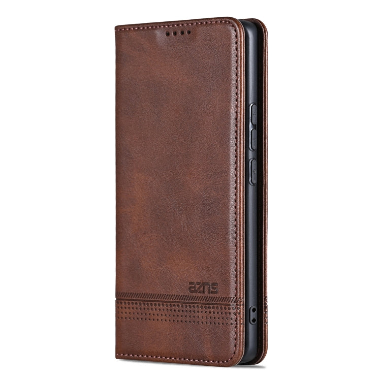 For Redmi Note 14 Pro 5G AZNS Magnetic Calf Texture Flip Leather Phone Case(Dark Brown)