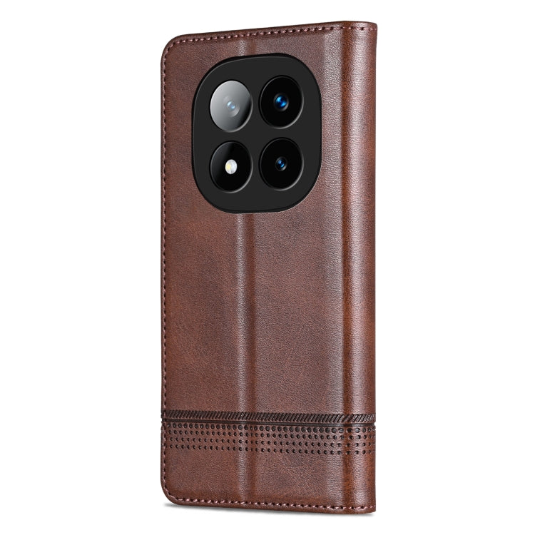 For Redmi Note 14 Pro 5G AZNS Magnetic Calf Texture Flip Leather Phone Case(Dark Brown)