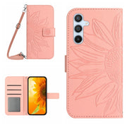 For Samsung Galaxy S25+ 5G Skin Feel Sun Flower Embossed Flip Leather Phone Case with Lanyard(Pink)