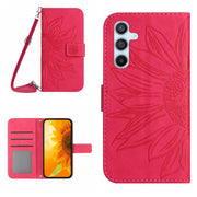 For Samsung Galaxy S25+ 5G Skin Feel Sun Flower Embossed Flip Leather Phone Case with Lanyard(Rose Red)