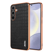 For Samsung Galaxy S25 5G AZNS Electroplated Frame Crocodile Texture Full Coverage Phone Case(Black)