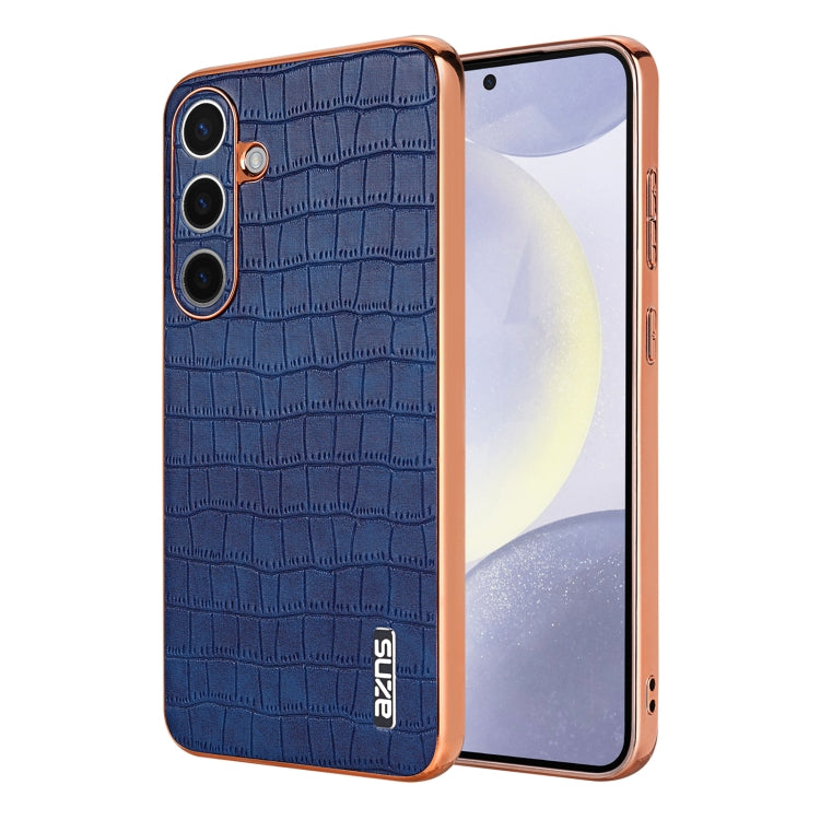 For Samsung Galaxy S25 5G AZNS Electroplated Frame Crocodile Texture Full Coverage Phone Case(Blue)