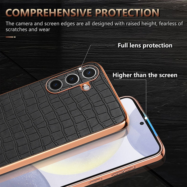 For Samsung Galaxy S25 5G AZNS Electroplated Frame Crocodile Texture Full Coverage Phone Case(Blue)